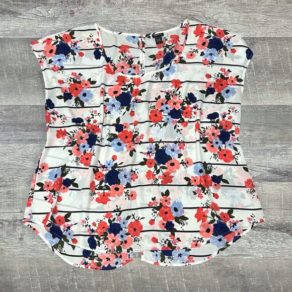 Torrid Floral Georgette Top Button Back Women Plus 3X Semi Sheer White Striped - Picture 1 of 6